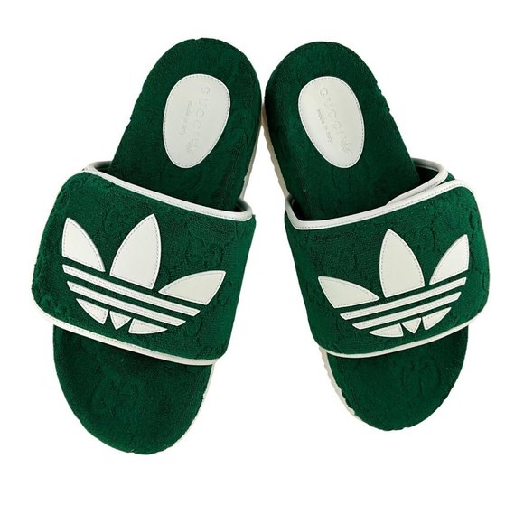 Gucci x Adidas Men's Logo Platform Sandal Green Cotton Sponge Sz 9 - Picture 1 of 8